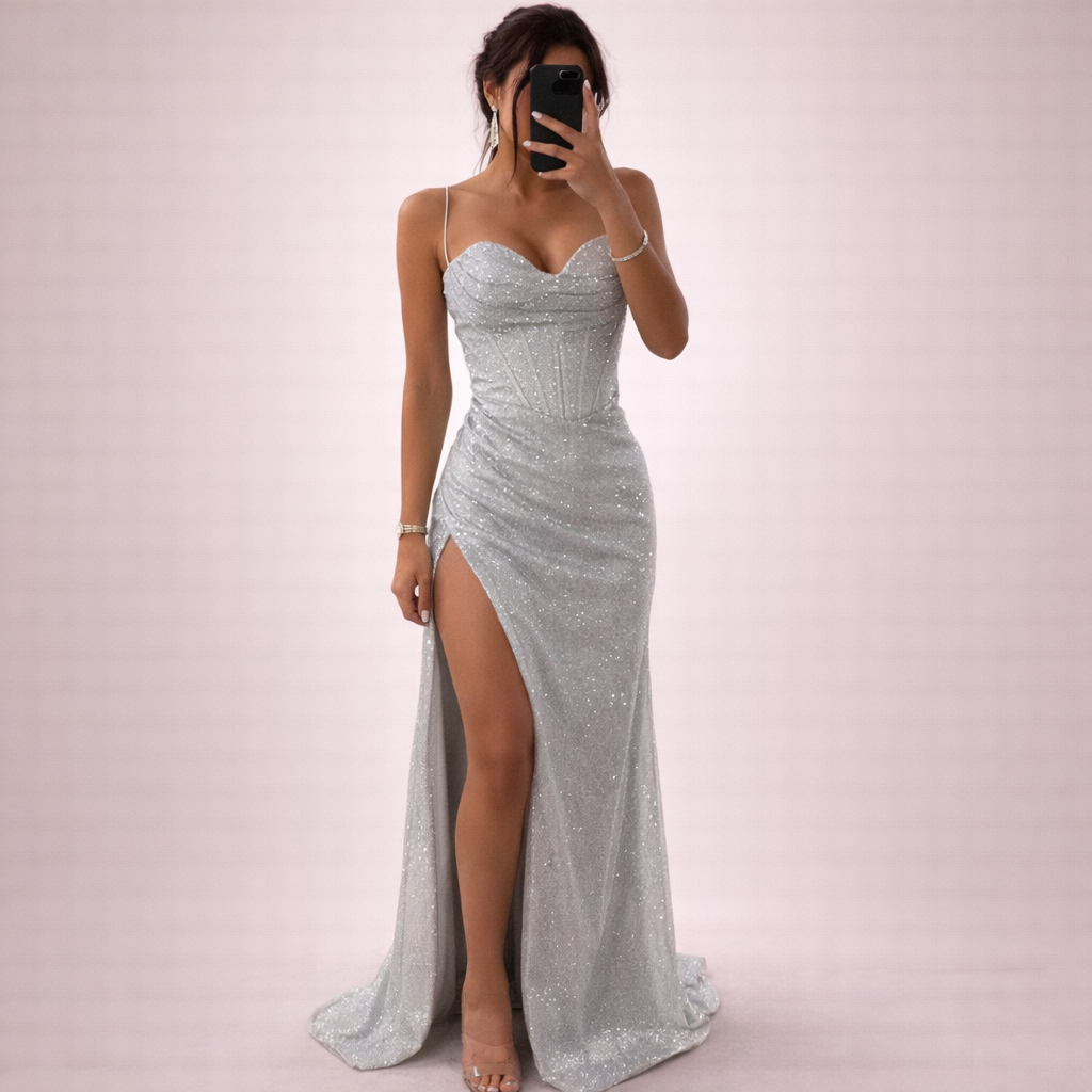 Women's Maxi Dress | Sequin Sweetheart Slit Gown