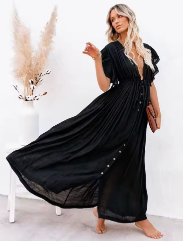 Women's Maxi Dress | Sheer Open Front Beach Cover Up