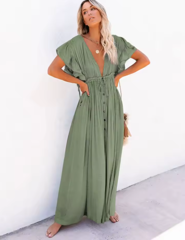 Women's Maxi Dress | Sheer Open Front Beach Cover Up