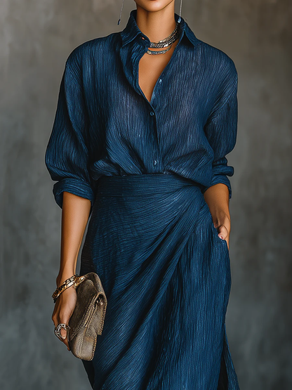 Women's Maxi Dress | Shirt And Wrap Skirt Two Piece Set
