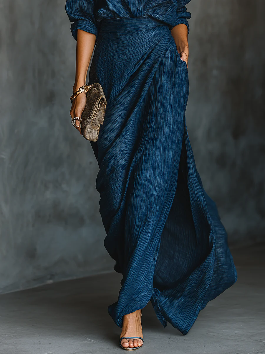 Women's Maxi Dress | Shirt And Wrap Skirt Two Piece Set