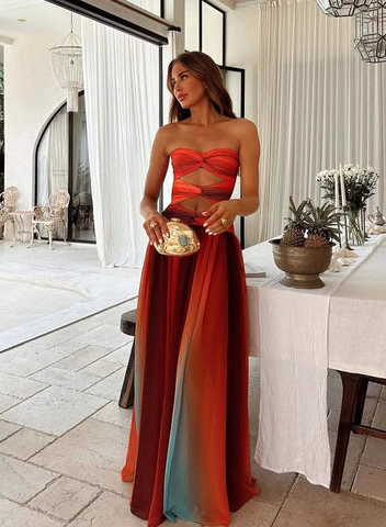 Women's Maxi Dress | Strapless Ombre Cut Out Gown