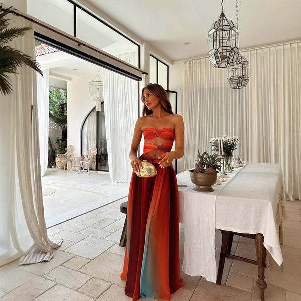 Women's Maxi Dress | Strapless Ombre Cut Out Gown