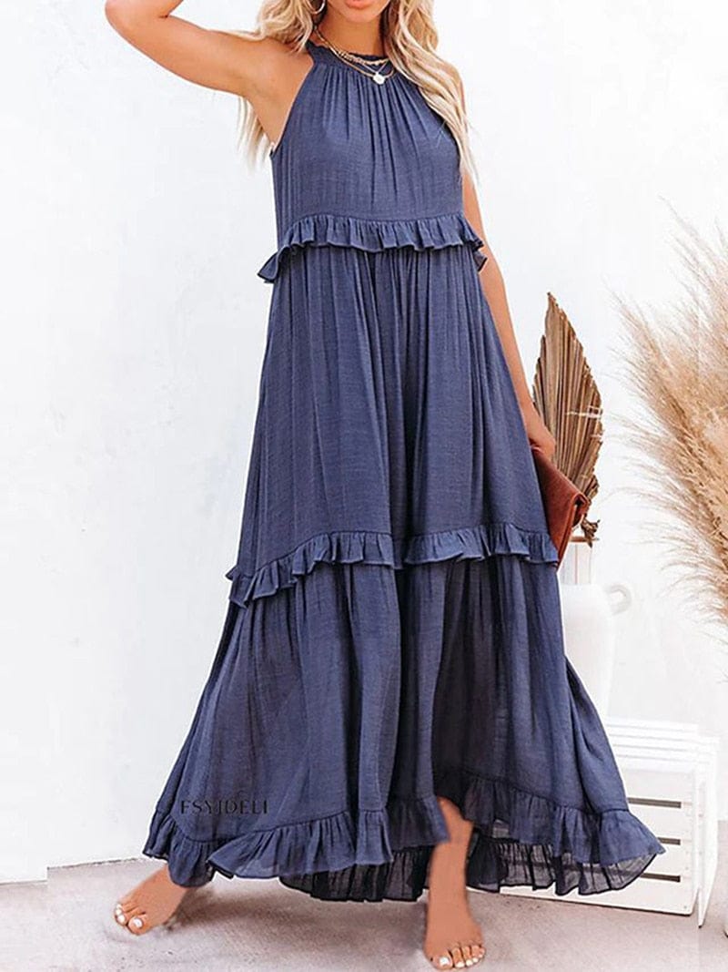 Women's Maxi Dress | Tiered Ruffle Halter Neck Sundress