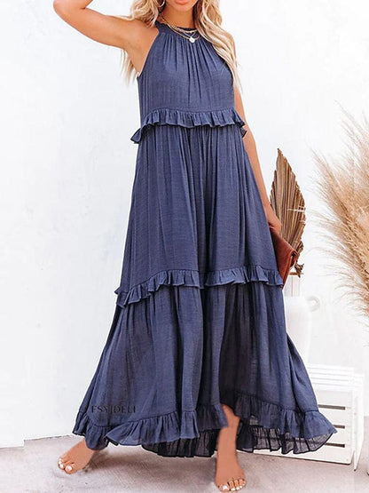 Women's Maxi Dress | Tiered Ruffle Halter Neck Sundress