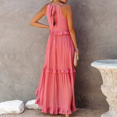 Women's Maxi Dress | Tiered Ruffle Halter Neck Sundress