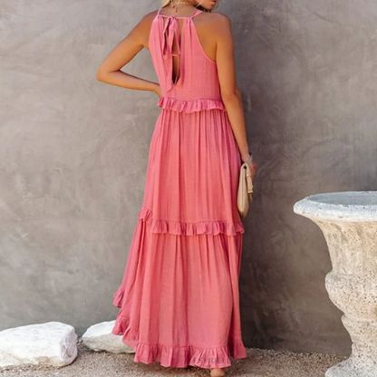 Women's Maxi Dress | Tiered Ruffle Halter Neck Sundress