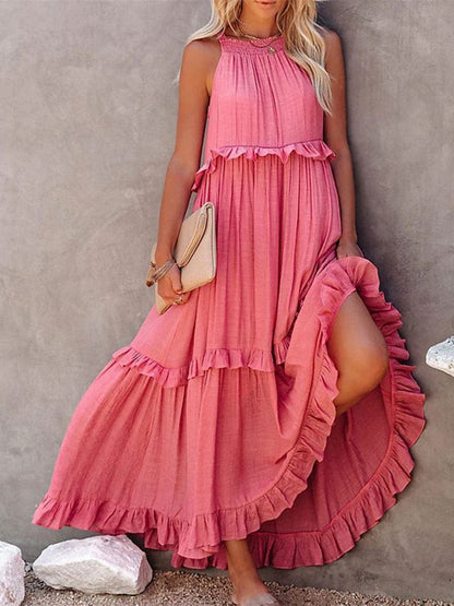 Women's Maxi Dress | Tiered Ruffle Halter Neck Sundress