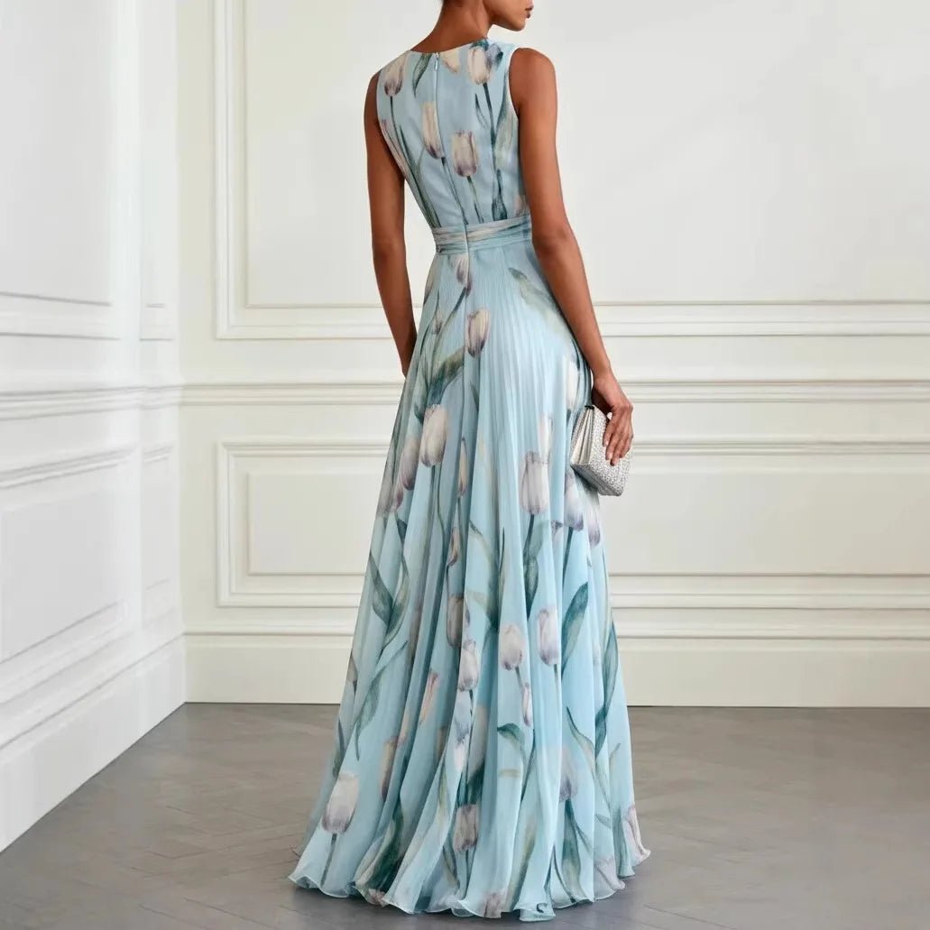 Women's Maxi Dress | Tulip Print Chiffon Wrap Gown