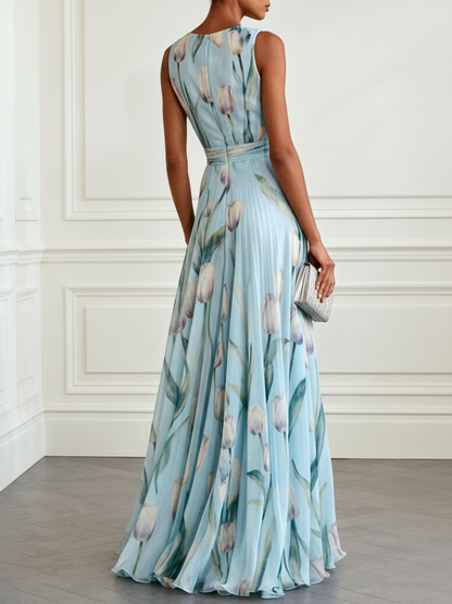 Women's Maxi Dress | Tulip Print Deep V-Neck Flowing Design