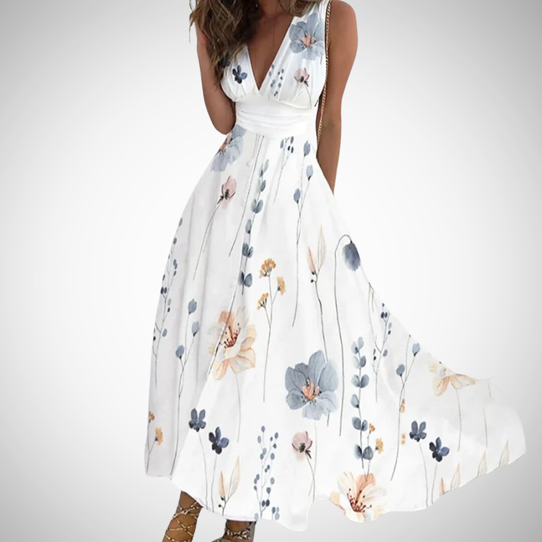 Women's Maxi Dress | V-Neck Floral Print & Sleeveless Summer Style