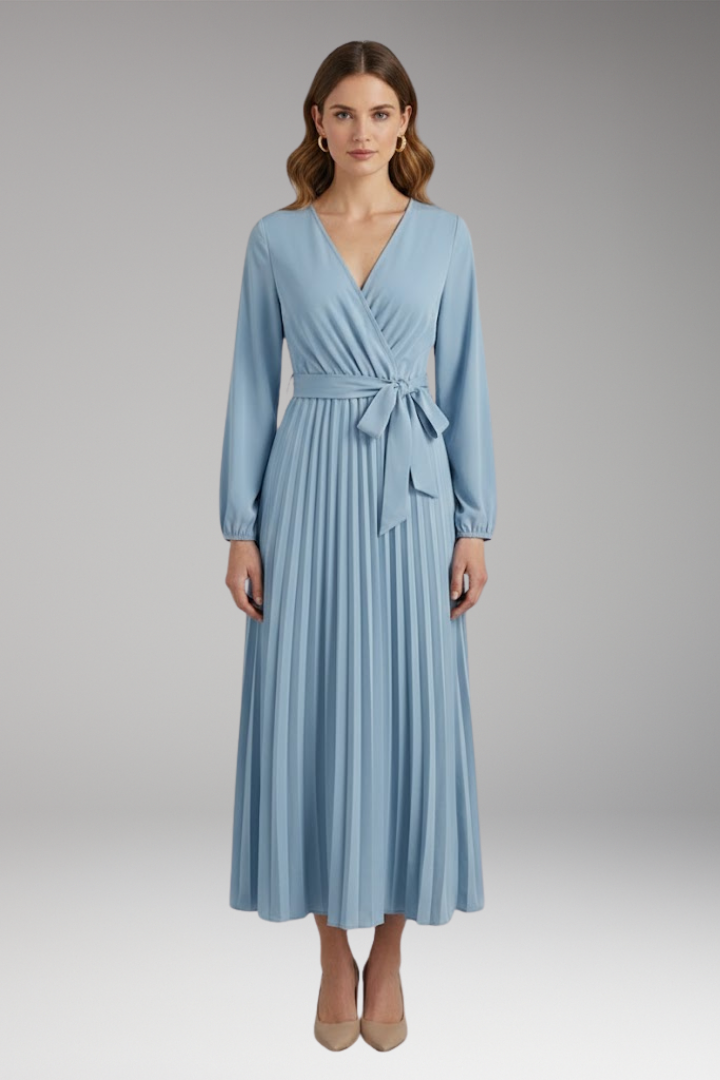 Women's Maxi Dress | Wrap Bodice With A Knife Pleated Skirt