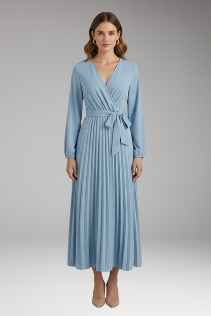 Women's Maxi Dress | Wrap Bodice With A Knife Pleated Skirt