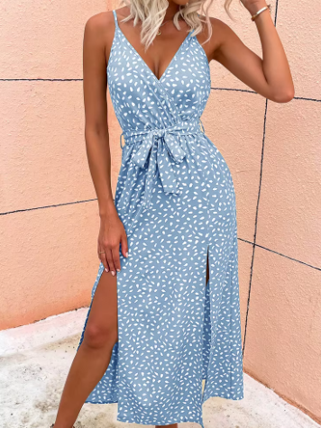 Women's Maxi Dress | Wrap Front Strappy Tie Waist Sundress
