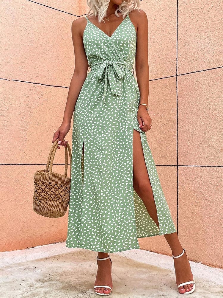 Women's Maxi Dress | Wrap Front Strappy Tie Waist Sundress