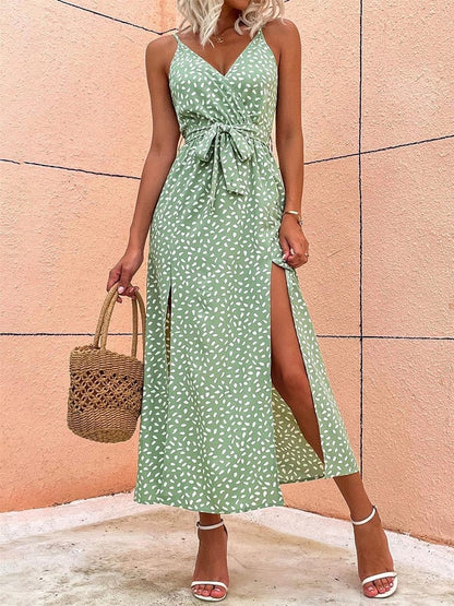Women's Maxi Dress | Wrap Front Strappy Tie Waist Sundress