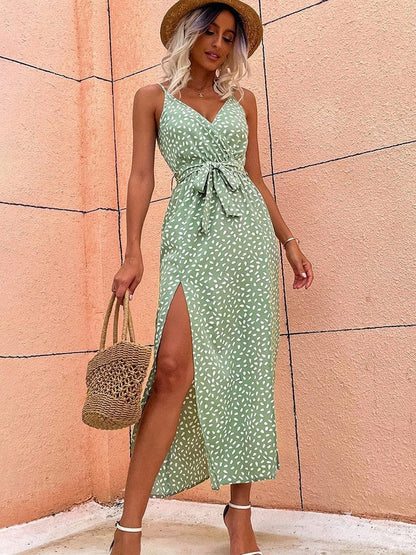 Women's Maxi Dress | Wrap Front Strappy Tie Waist Sundress