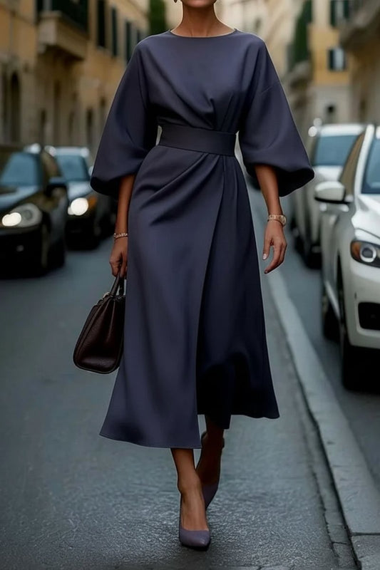 Women's Midi Cocktail Dress | Lantern Sleeve Wrap Skirt Dress