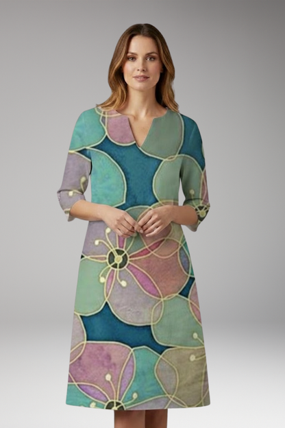 Women's Midi Dress | A Line Shift With A Placed Floral Print