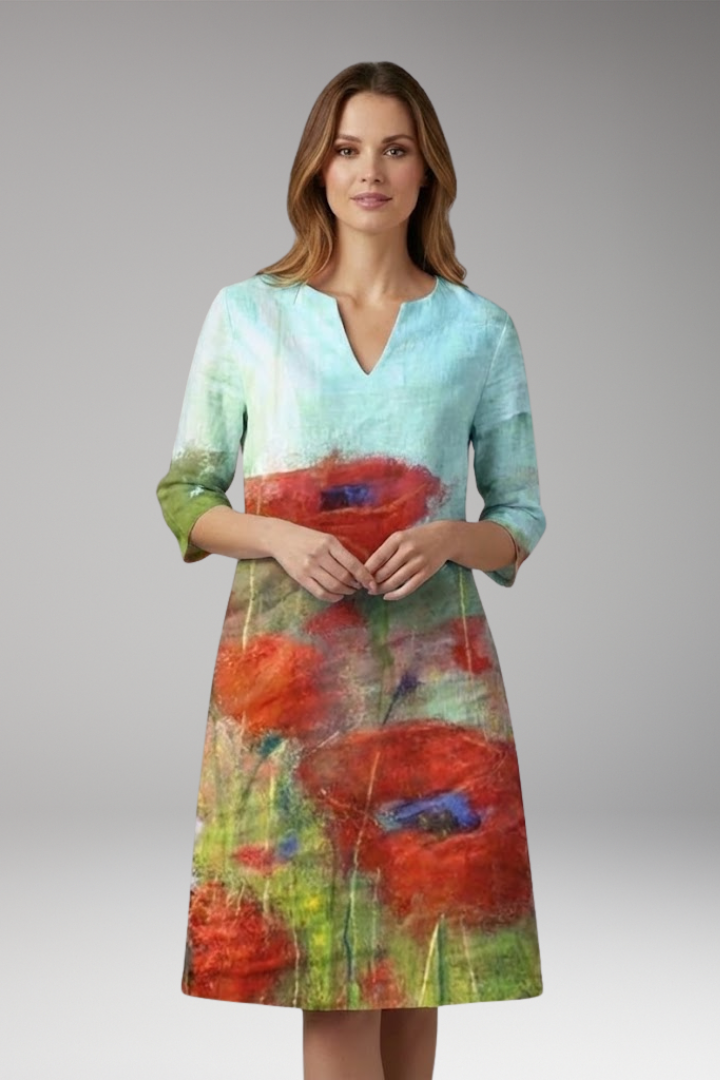 Women's Midi Dress | A Line Shift With A Placed Floral Print