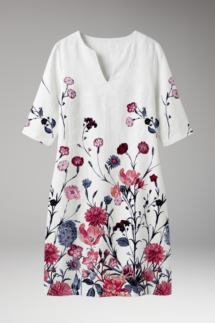 Women's Midi Dress | A Line Shift With A Placed Floral Print
