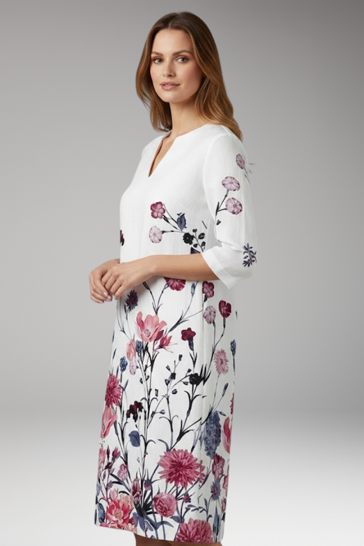 Women's Midi Dress | A Line Shift With A Placed Floral Print