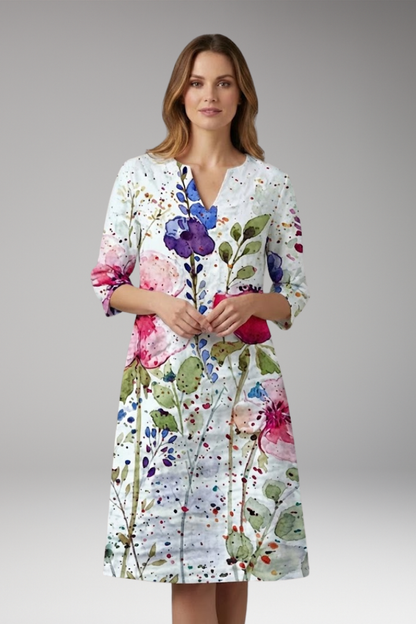 Women's Midi Dress | A Line Shift With A Placed Floral Print