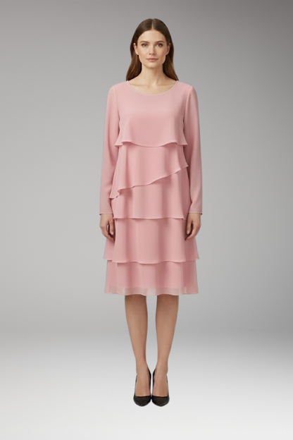 Women's Midi Dress | Angled Flounces With Long Sleeves