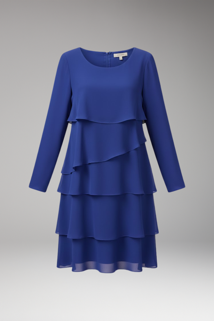 Women's Midi Dress | Angled Flounces With Long Sleeves