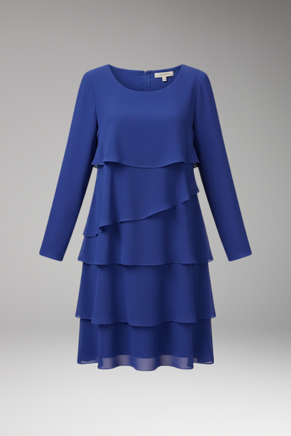 Women's Midi Dress | Angled Flounces With Long Sleeves