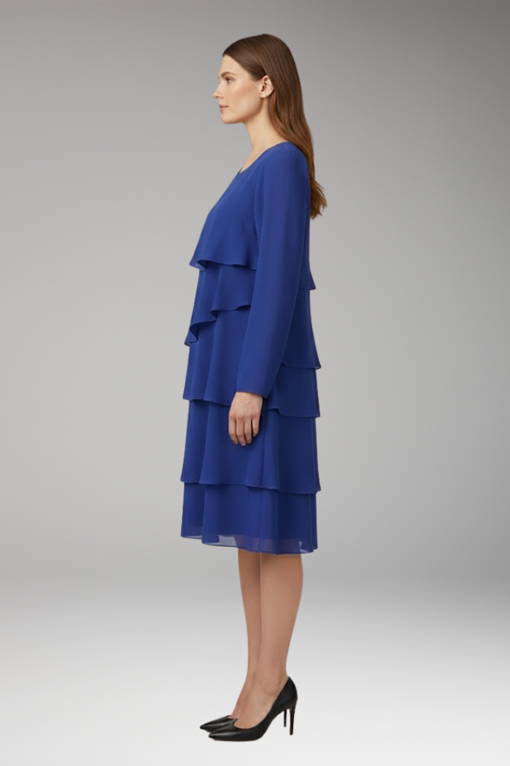 Women's Midi Dress | Angled Flounces With Long Sleeves
