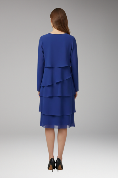 Women's Midi Dress | Angled Flounces With Long Sleeves