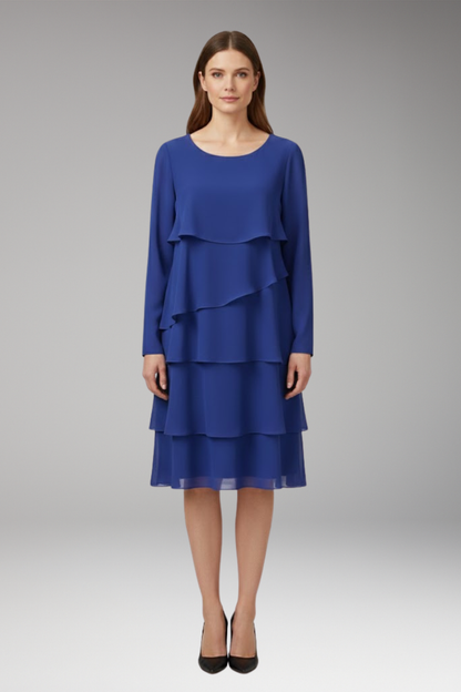 Women's Midi Dress | Angled Flounces With Long Sleeves