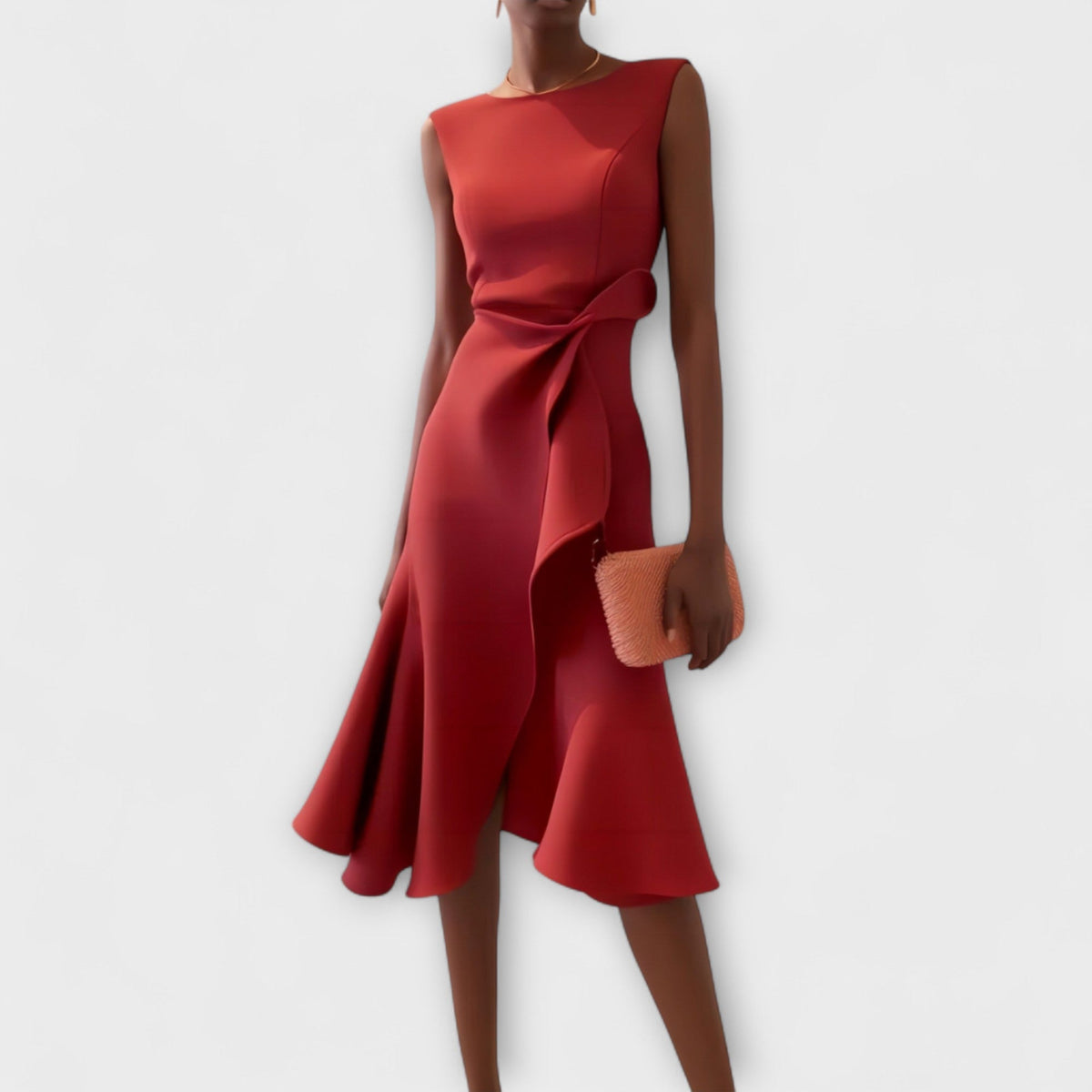 Women's Midi Dress | Asymmetric Ruffle Design