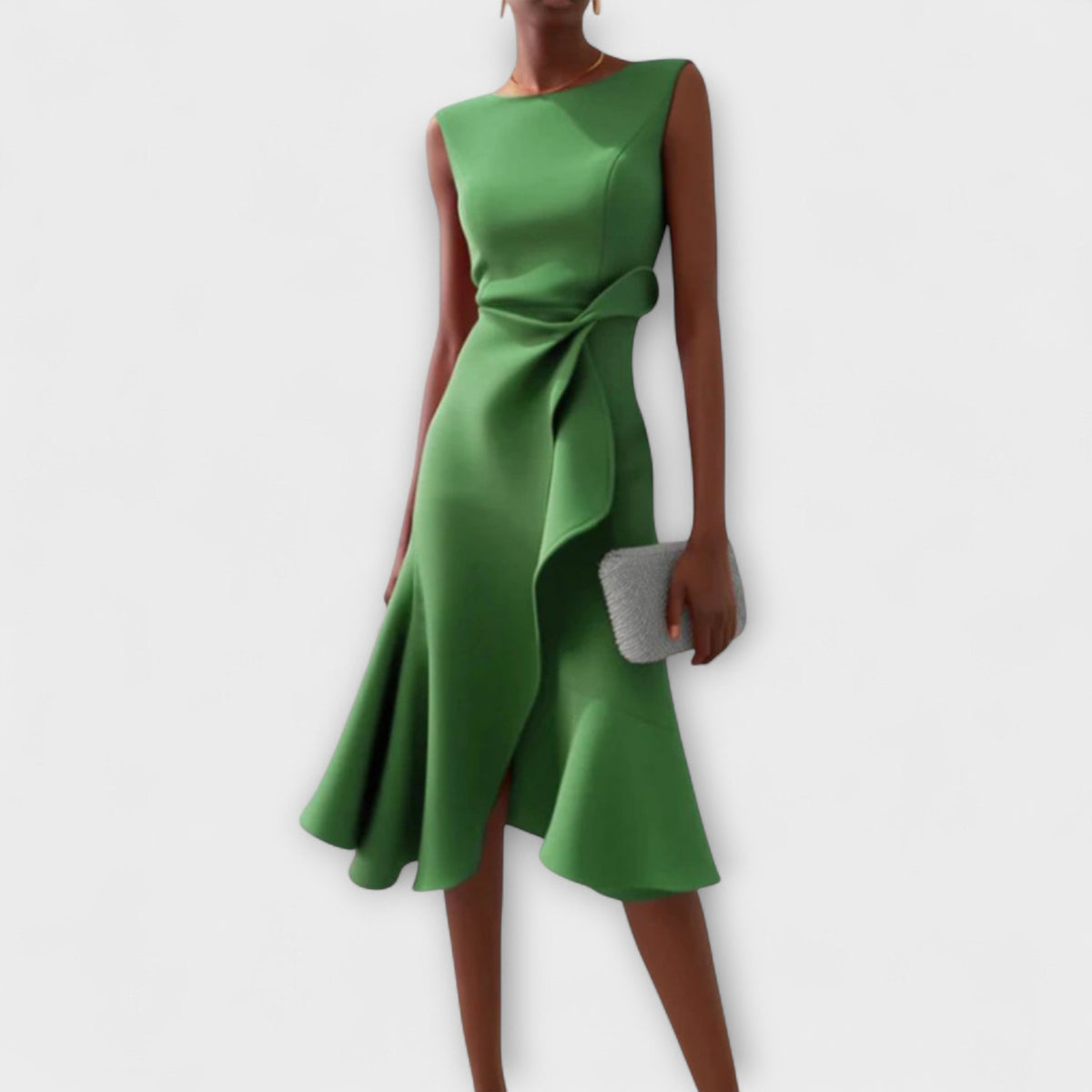 Women's Midi Dress | Asymmetric Ruffle Design