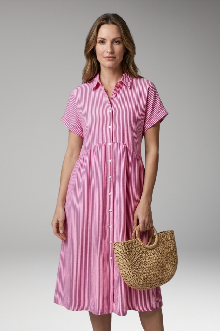 Women's Midi Dress | Button Front With A Gathered Waist