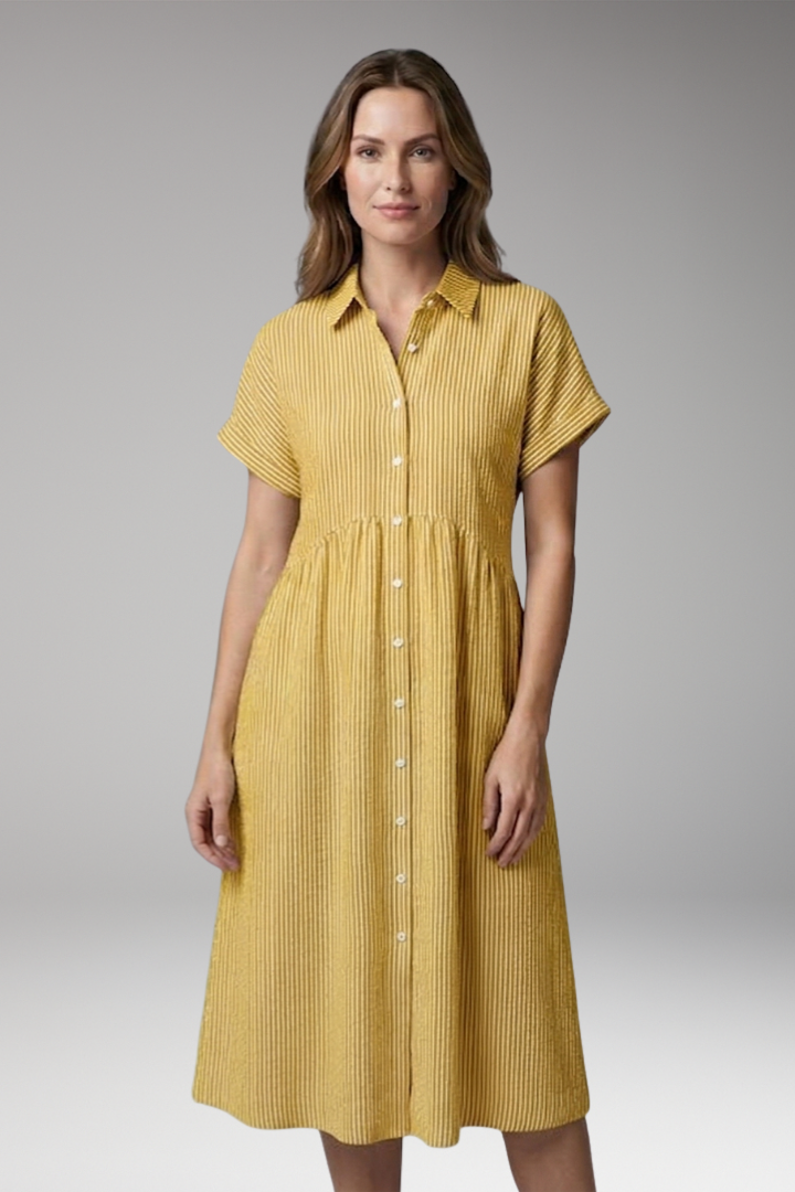Women's Midi Dress | Button Front With A Gathered Waist