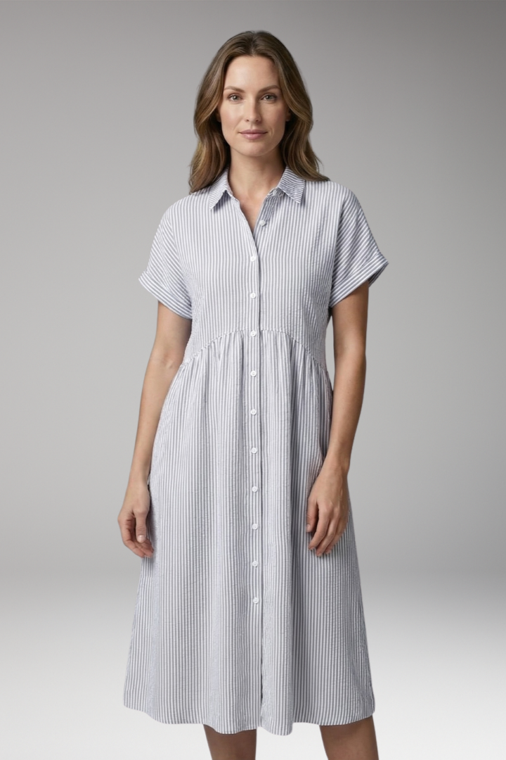 Women's Midi Dress | Button Front With A Gathered Waist