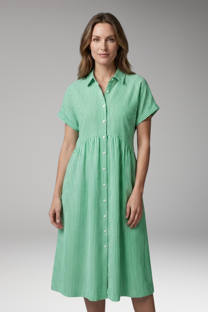 Women's Midi Dress | Button Front With A Gathered Waist