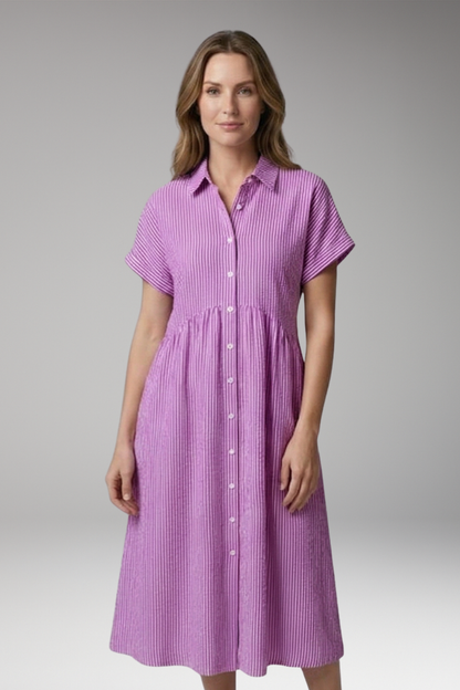 Women's Midi Dress | Button Front With A Gathered Waist