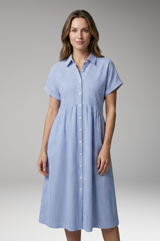 Women's Midi Dress | Button Front With A Gathered Waist