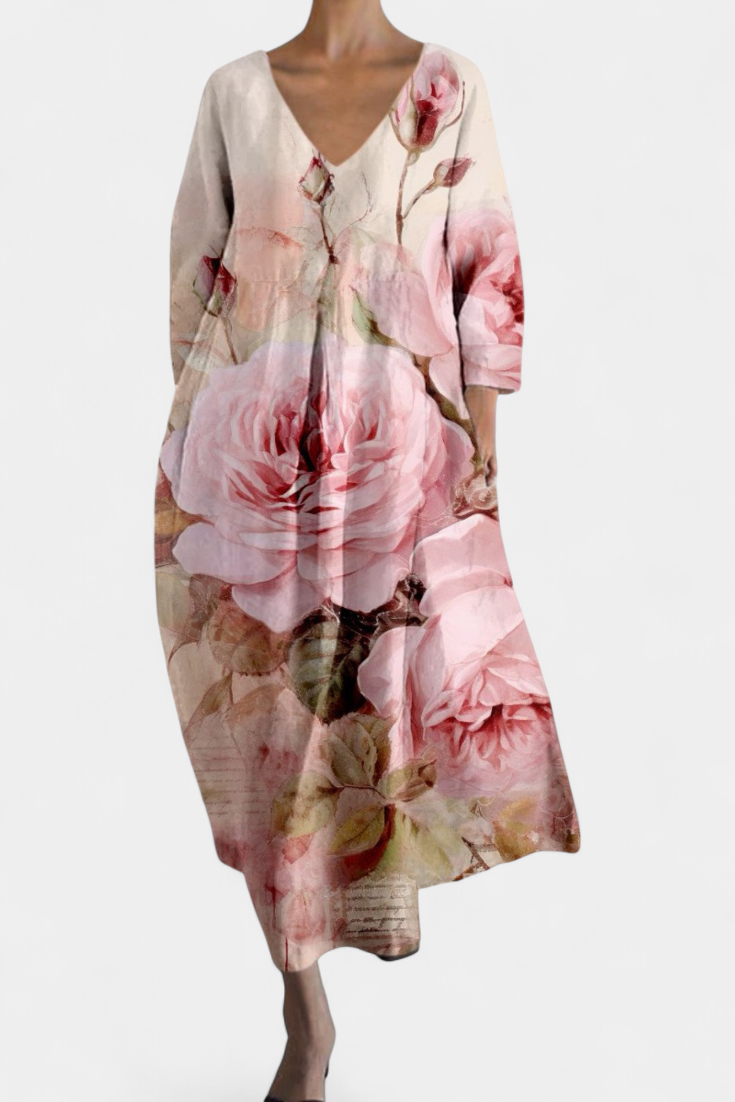 Women's Midi Dress | Colorful Abstract Print V-Neck