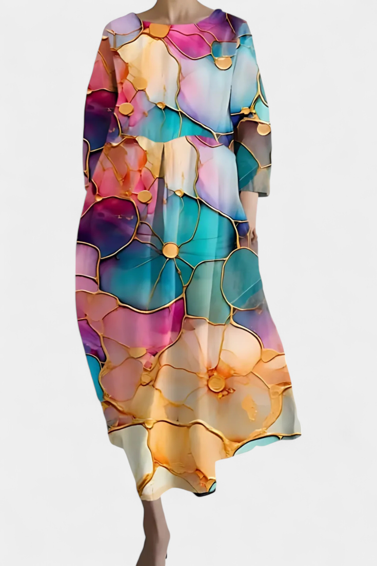 Women's Midi Dress | Colorful Abstract Print V-Neck