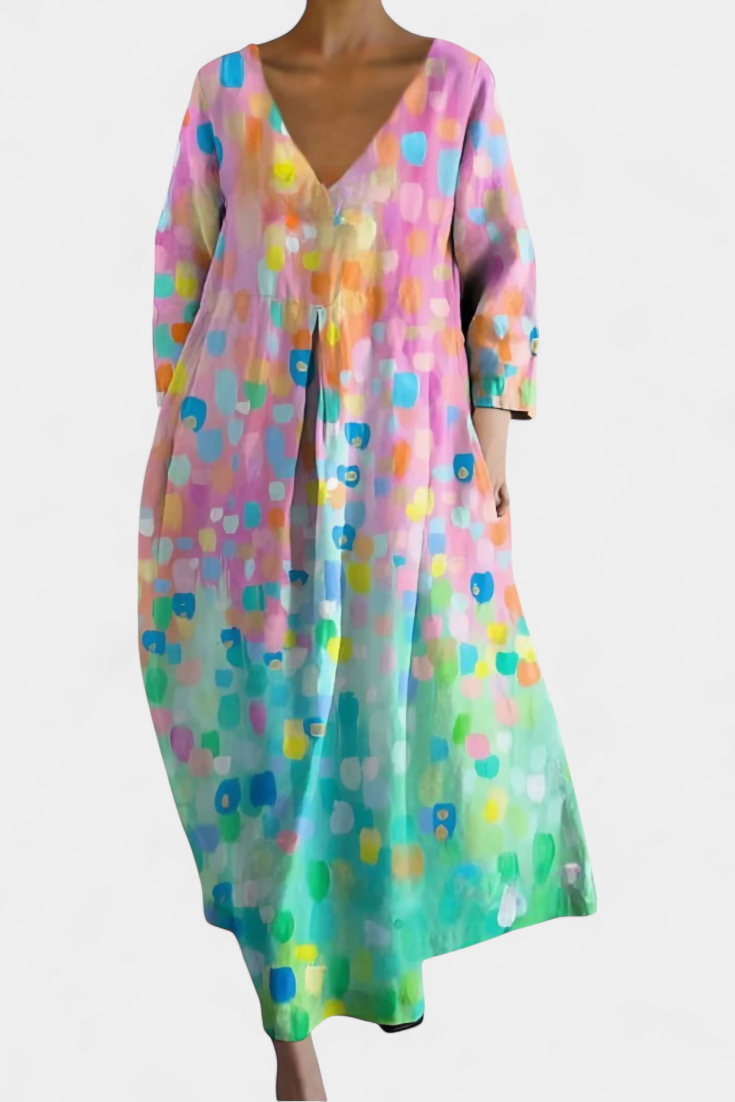 Women's Midi Dress | Colorful Abstract Print V-Neck