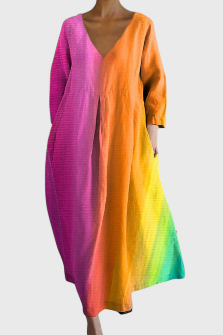Women's Midi Dress | Colorful Abstract Print V-Neck