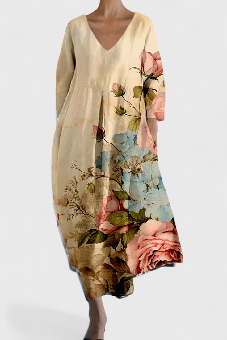 Women's Midi Dress | Colorful Abstract Print V-Neck