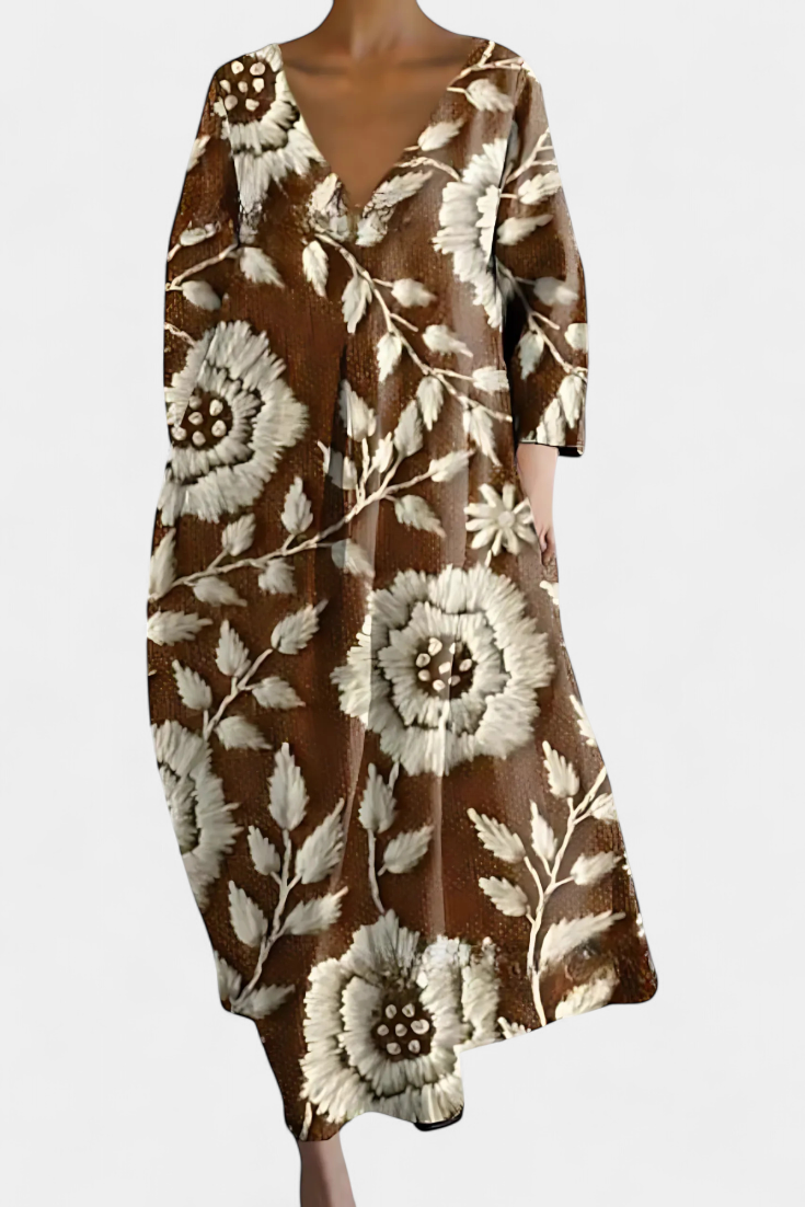 Women's Midi Dress | Colorful Abstract Print V-Neck