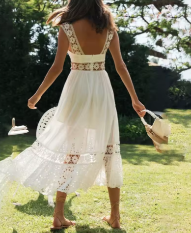 Women's Midi Dress | Crochet Trim Square Neck Sundress