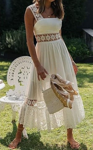 Women's Midi Dress | Crochet Trim Square Neck Sundress