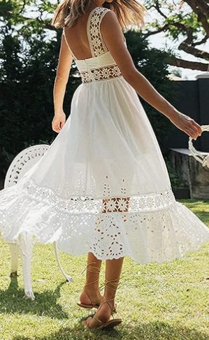 Women's Midi Dress | Crochet Trim Square Neck Sundress